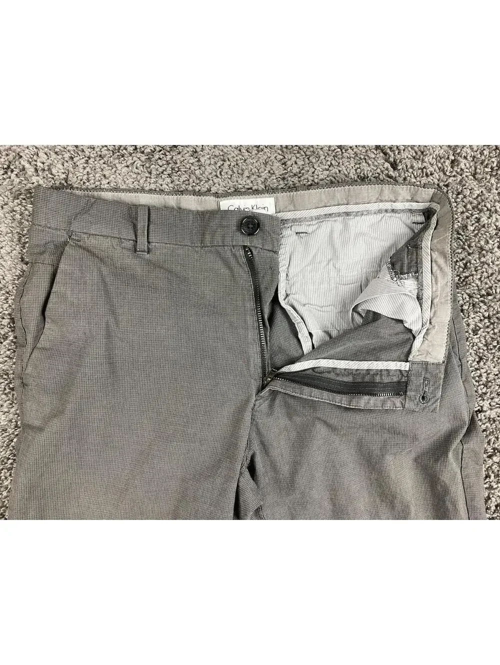 Calvin Klein Mens Gray Textured Chino Pants 100% Cotton Straight Leg 31x32